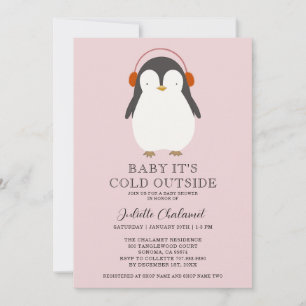 Cute Penguin Winter Baby Shower Invitation