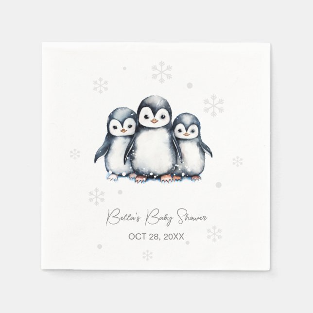 Cute Penguin Winter Baby Shower  Napkins (Front)