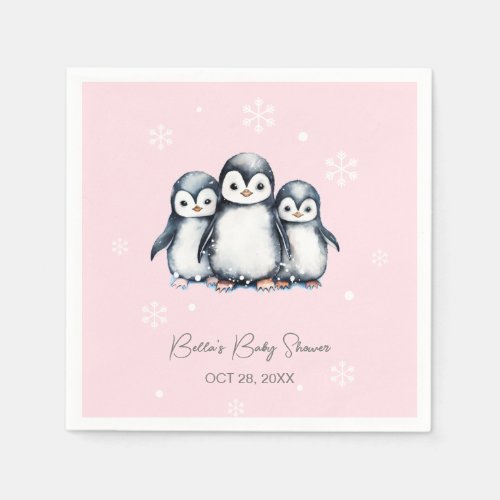 Cute Penguin Winter Baby Shower Napkins