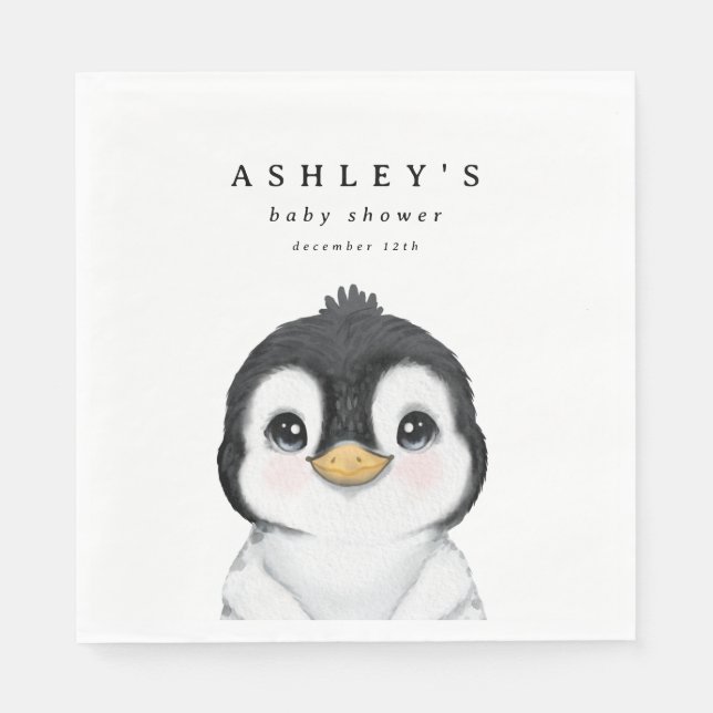 Cute Penguin Winter Baby Shower Napkins (Front)