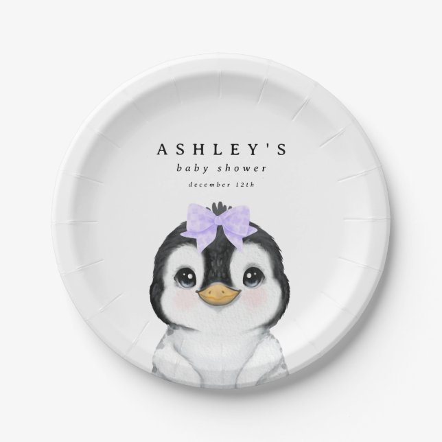 Cute Penguin Winter Baby Shower Paper Plates (Front)