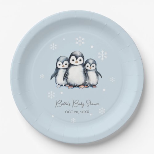 Cute Penguin Winter Baby Shower Paper Plates