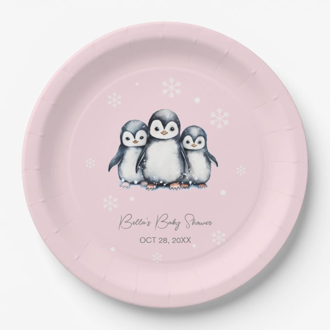 Cute Penguin Winter Baby Shower Paper Plates (Front)