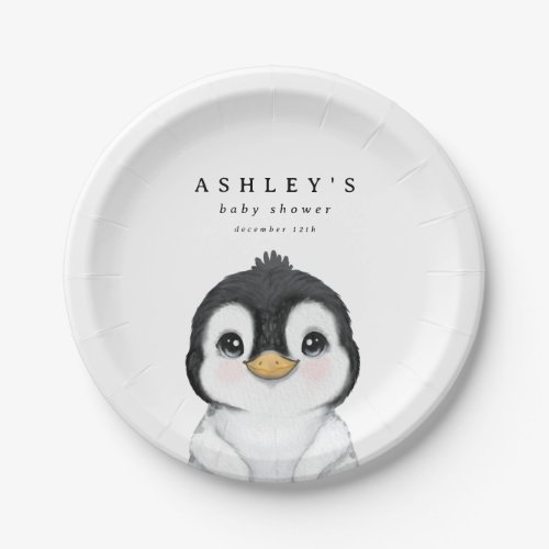 Cute Penguin Winter Baby Shower Paper Plates