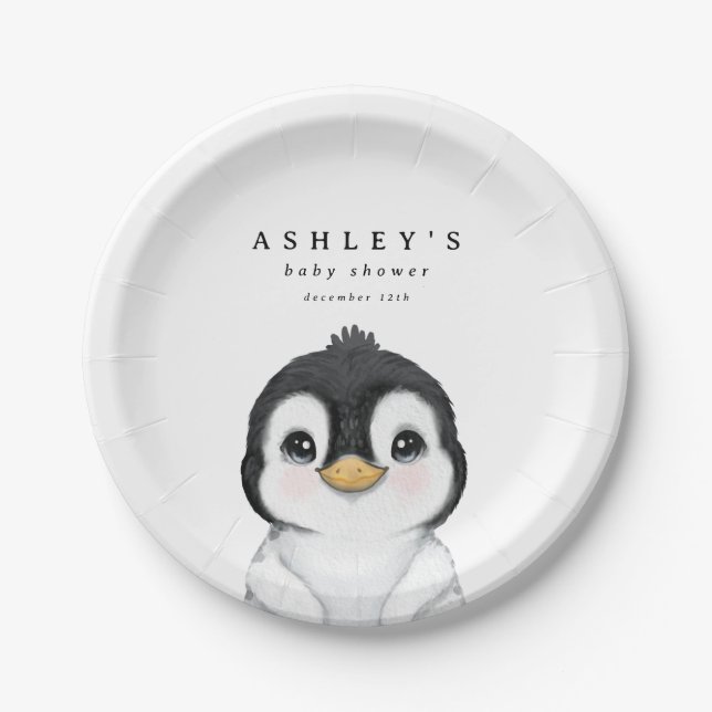 Cute Penguin Winter Baby Shower Paper Plates (Front)
