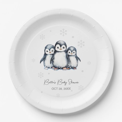 Cute Penguin Winter Baby Shower  Paper Plates