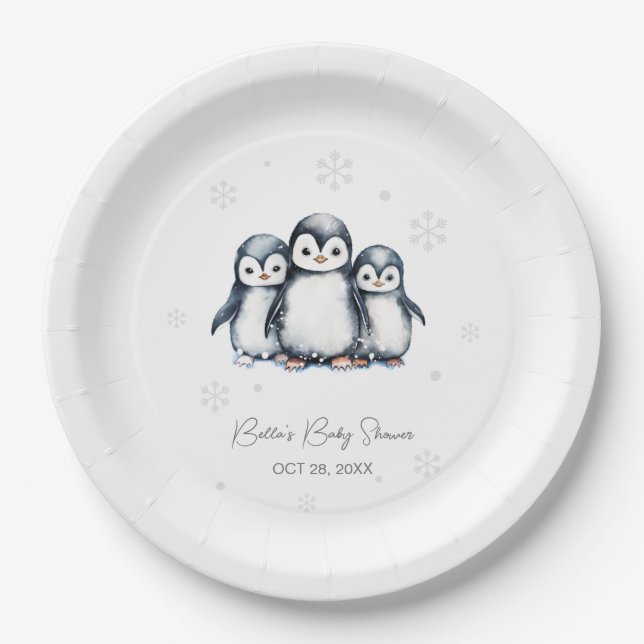 Cute Penguin Winter Baby Shower  Paper Plates (Front)