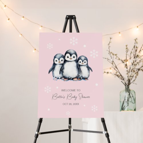Cute Penguin Winter Baby Shower Party Sign