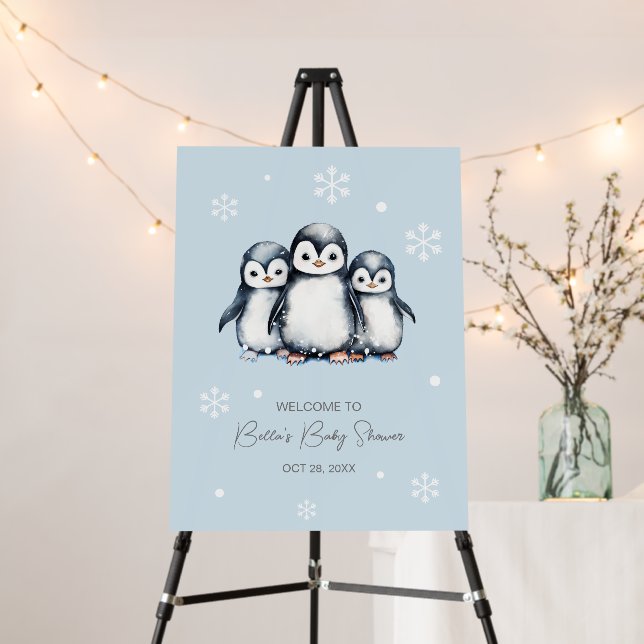 Cute Penguin Winter Baby Shower Party Sign (In Situ (Stand))