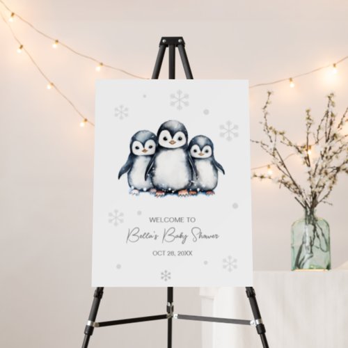 Cute Penguin Winter Baby Shower Party Sign