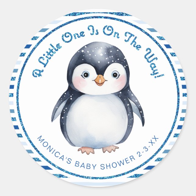 Cute Penguin Winter Baby Shower Sticker (Front)