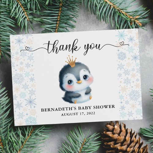 Cute Penguin Winter Baby Shower Thank You Card