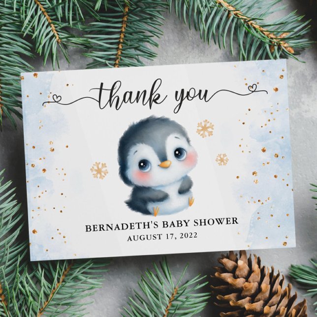 Cute Penguin Winter Baby Shower Thank You Card (Creator Uploaded)