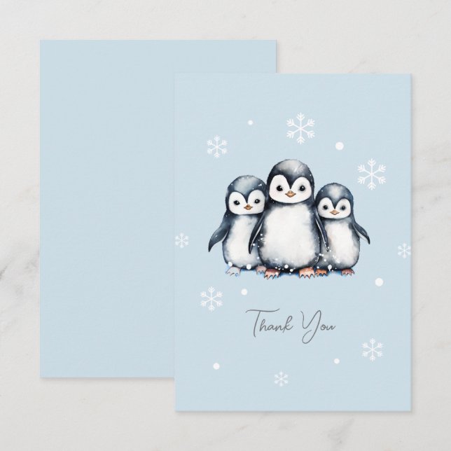 Cute Penguin Winter Baby Shower Thank You Card (Front/Back)