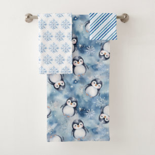 Cute Penguin Winter Bath Towel Set