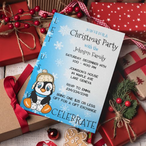 Cute Penguin Winter Christmas Party Postcard