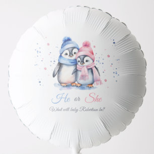 Cute Penguin Winter Fall Gender Reveal He or She Balloon