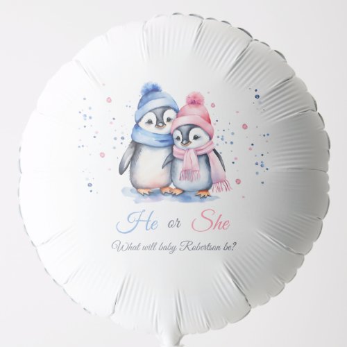 Cute Penguin Winter Fall Gender Reveal He or She Balloon