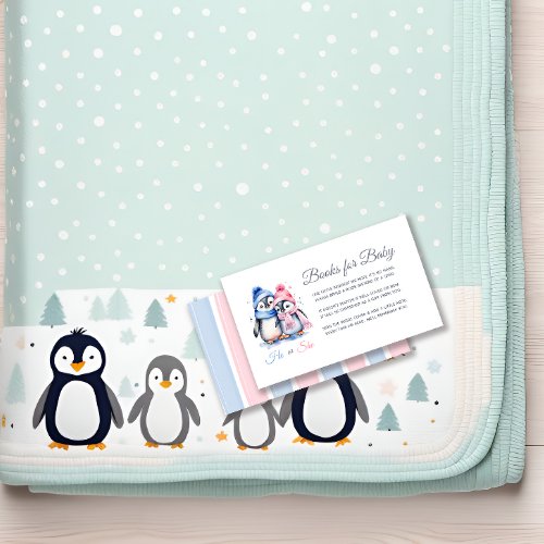 Cute Penguin Winter Gender Reveal Books For Baby  Enclosure Card