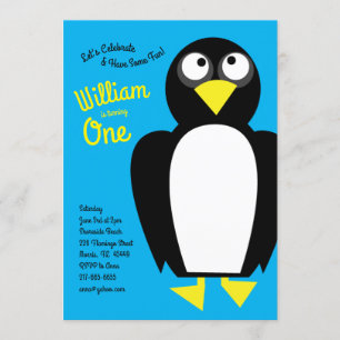 Cute Penguin Winter Kids 1st Birthday Party Invitation