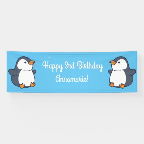 Cute Penguin Winter Kids Birthday Party Banner
