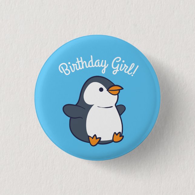 Cute Penguin Winter Kids Birthday Party Button (Front)