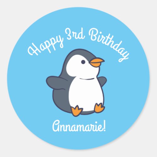 Cute Penguin Winter Kids Birthday Party Classic Round Sticker