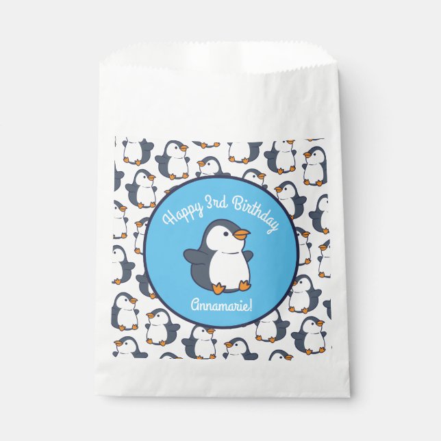 Cute Penguin Winter Kids Birthday Party Favor Bag (Front)