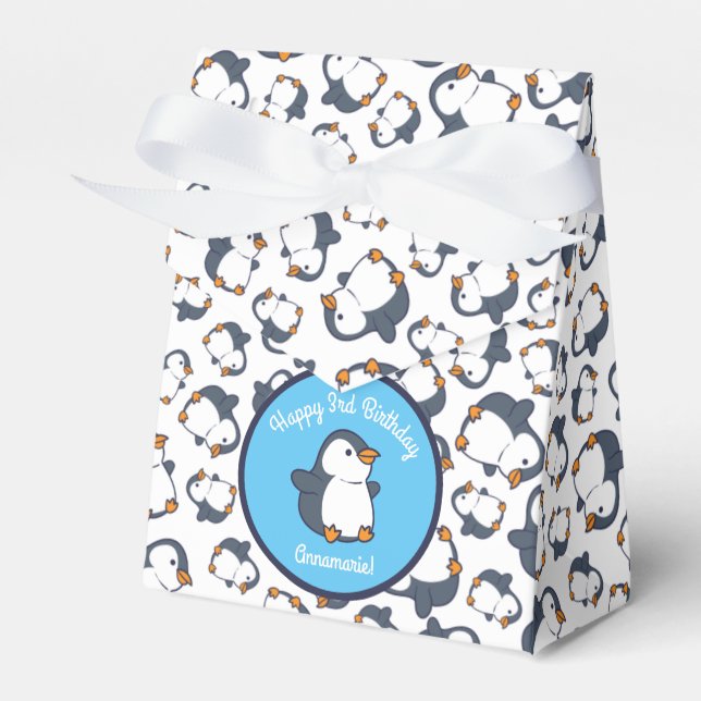 Cute Penguin Winter Kids Birthday Party Favor Boxes (Front Side)