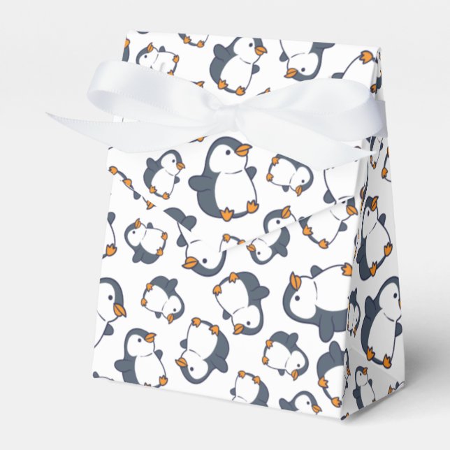 Cute Penguin Winter Kids Birthday Party Favor Boxes (Front Side)