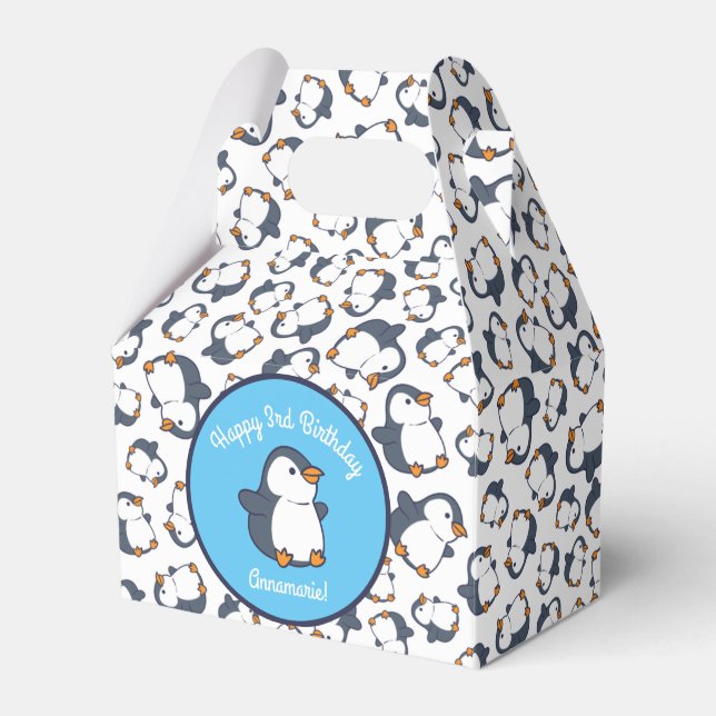 Cute Penguin Winter Kids Birthday Party Favor Boxes (Front Side)