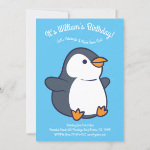 Cute Penguin Winter Kids Birthday Party Invitation
