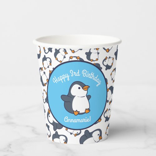 Cute Penguin Winter Kids Birthday Party Paper Cups