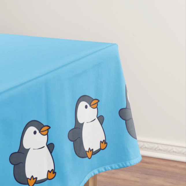 Cute Penguin Winter Kids Birthday Party Tablecloth (In Situ)