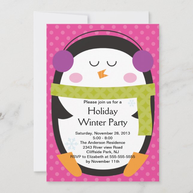 Cute Penguin Winter Party Invitation (Front)