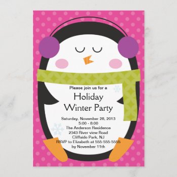 Cute Penguin Winter Party Invitation by alleventsinvitations at Zazzle