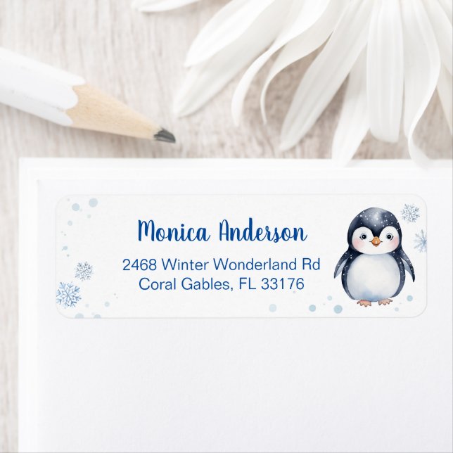 Cute Penguin Winter Personalized Label (Insitu)