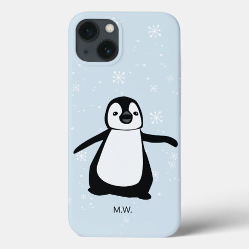 Cute Penguin Winter Snow Illustration Custom iPhone 13 Case