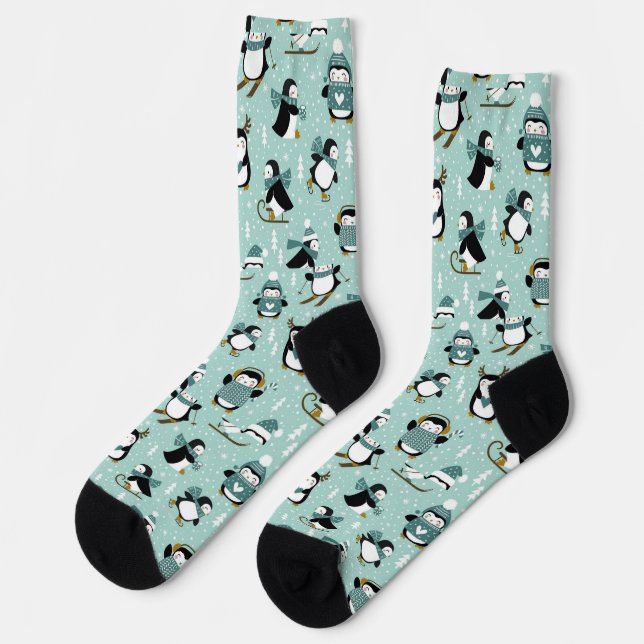 Cute Penguin Winter Wonderland Socks (Left)