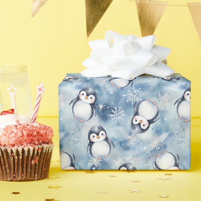 Cute Penguin Winter Wrapping Paper (Birthday Party)