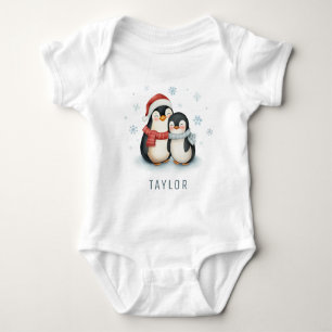 Cute Penguin Wintertime Personalized Baby Bodysuit