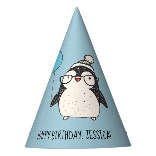 Cute Penguin with a Balloon Personalized Birthday Party Hat