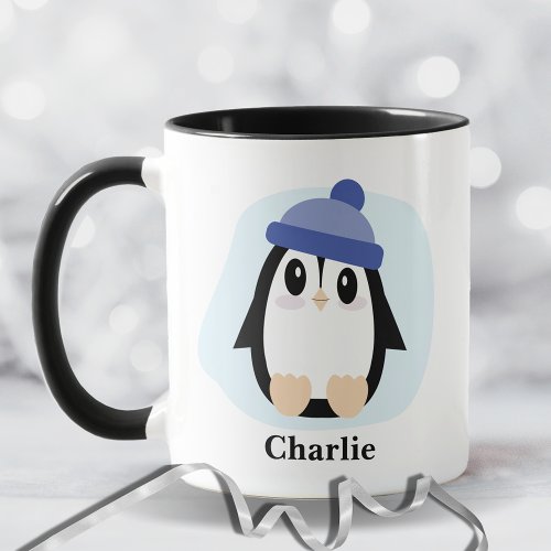Cute Penguin with Blue Hat Christmas Mug