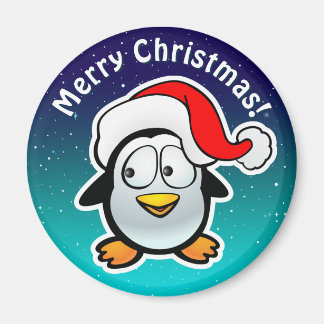 Cute Penguin With Christmas Hat Cartoon Magnet
