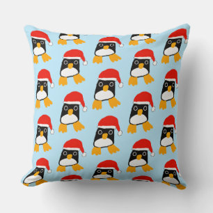 Cute Penguin With Christmas Hat Throw Pillow