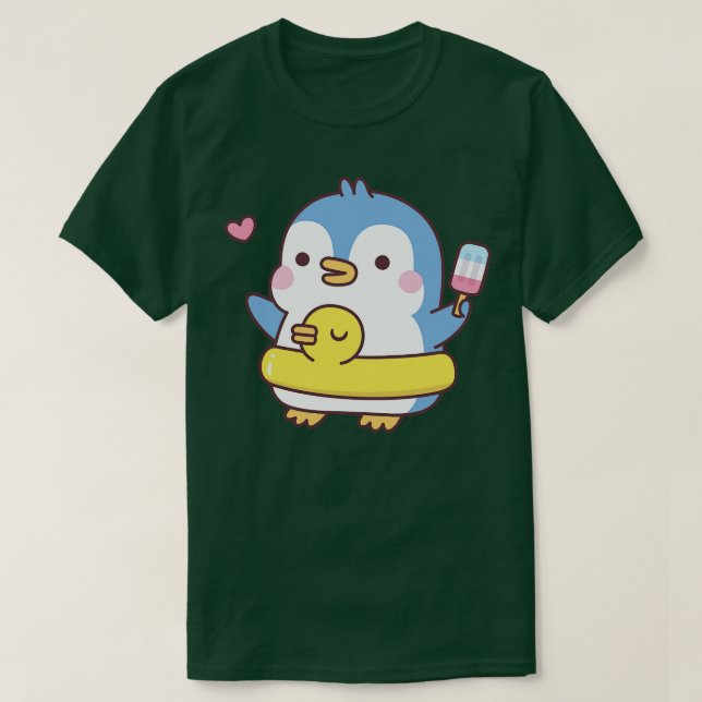 Cute Penguin With Duck Pool Float T-Shirt (Design Front)
