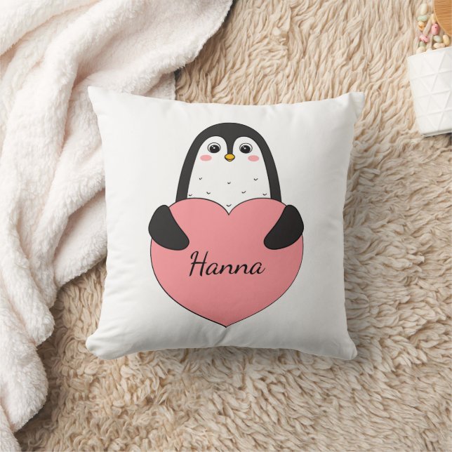 Cute penguin with heart throw pillow (Blanket)