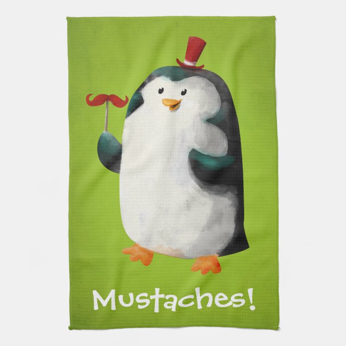 Cute Penguin with Mustaches Hand Towels