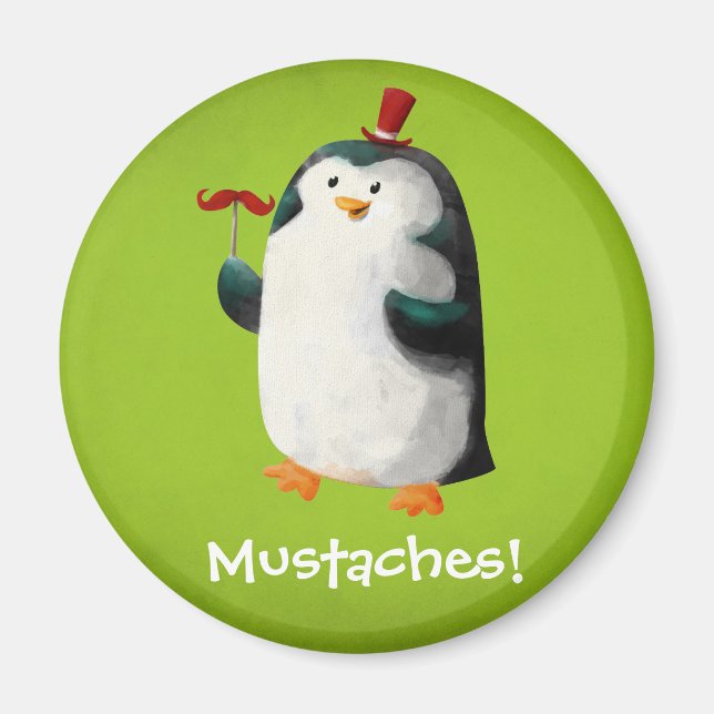 Cute Penguin with Mustaches Magnet (Front)