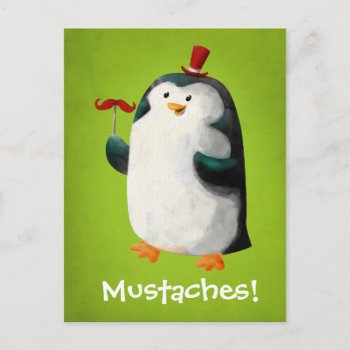 Cute Penguin With Mustaches Postcard by partymonster at Zazzle